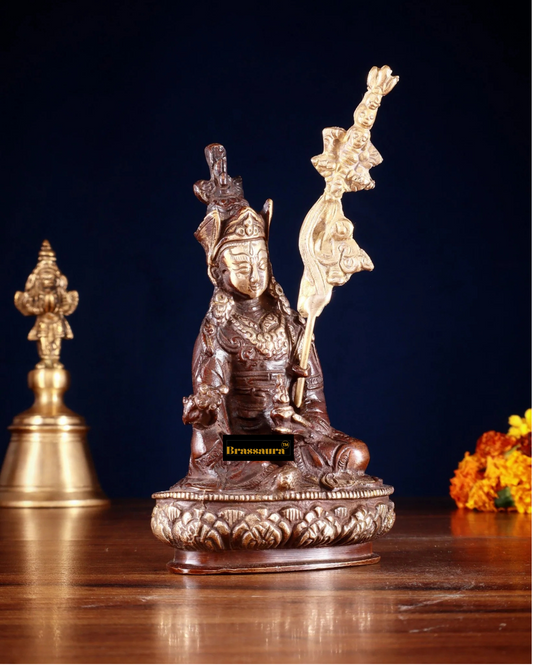 Brassaura™ Brass Guru Rinpoche (Padmasambhava) Statue – Height 6.5 Inches | Weight 0.669 Kgs | Dual-Tone Finish