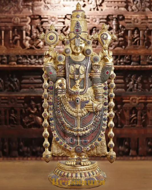 Brass Tirupati Balaji Statue, Teastament to Divine Artistry & Opulence, Crystal Stone Work 47" Inch & Weight 48.16 Kg