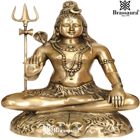 Brassaura® Handcrafted Brass Lord Shiva Idol with Intricate Traditional Detailing | Pure Superfine Brass Handcrafted Murti | Brass Statue for Home Temple, Pooja Room | Height 23 Inches | Weight 17.5 Kgs
