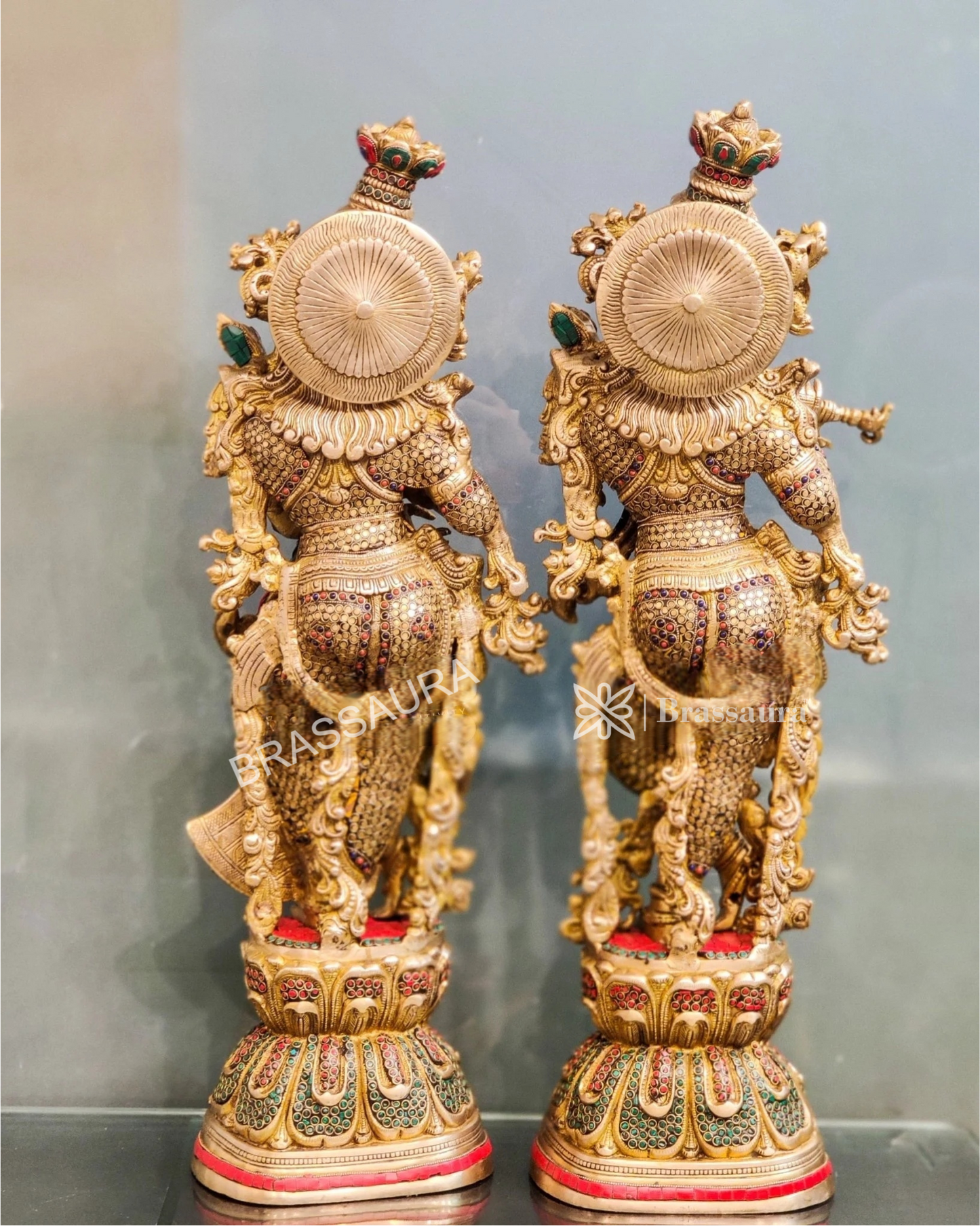 Brassaura™ Brass Gem Stone Work Radha-Krishna Statue – Height 29 Inches & Weight 34 Kgs | Spiritual Home Accent