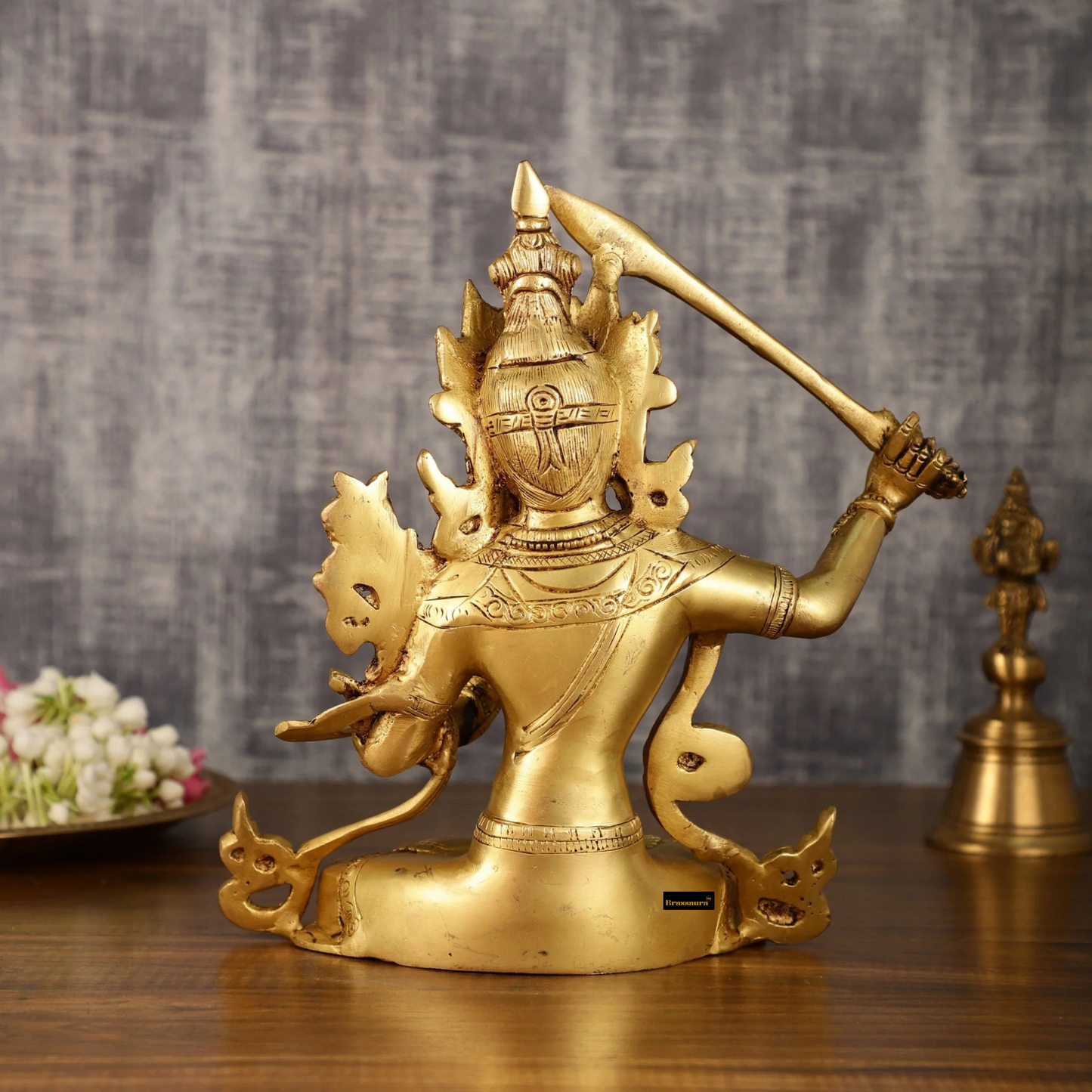 Brassaura™ Brass Manjushri Buddha Statue – Height 10 Inches, Weight 3 Kgs