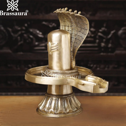 Brass Shivling With Naagraaj Statue Weight 22.81 Kg And Height 22 Inch