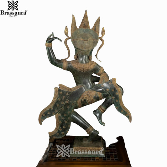 Bronze Combodian Khmer Dancing Apsara Weight 15.4 Kg And Height 34 Inch