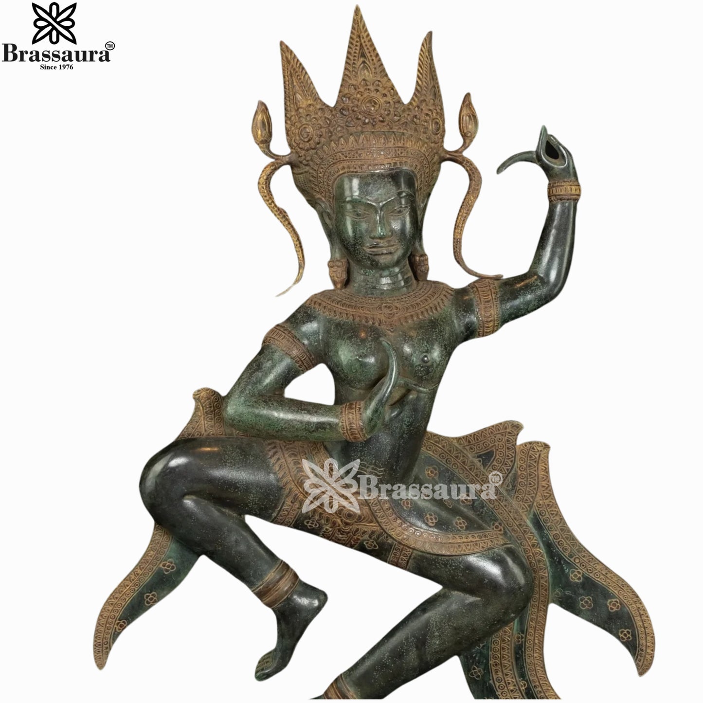 Bronze Combodian Khmer Dancing Apsara Weight 15.4 Kg And Height 34 Inch