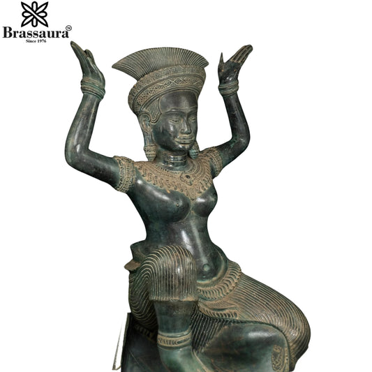 Bronze Combodian Khmer Sitting Apsara Weight 28.5 Kg And Height 28 Inch