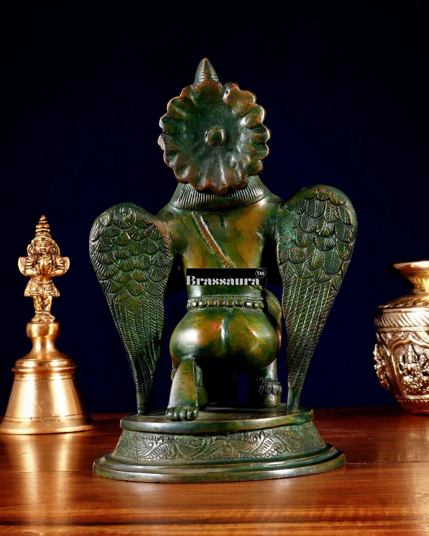 Exquisite Brass Garuda Dev in Namaskar Mudra – Chola Bronze Finish, Height 9 Inches, Weight 2.6 Kgs