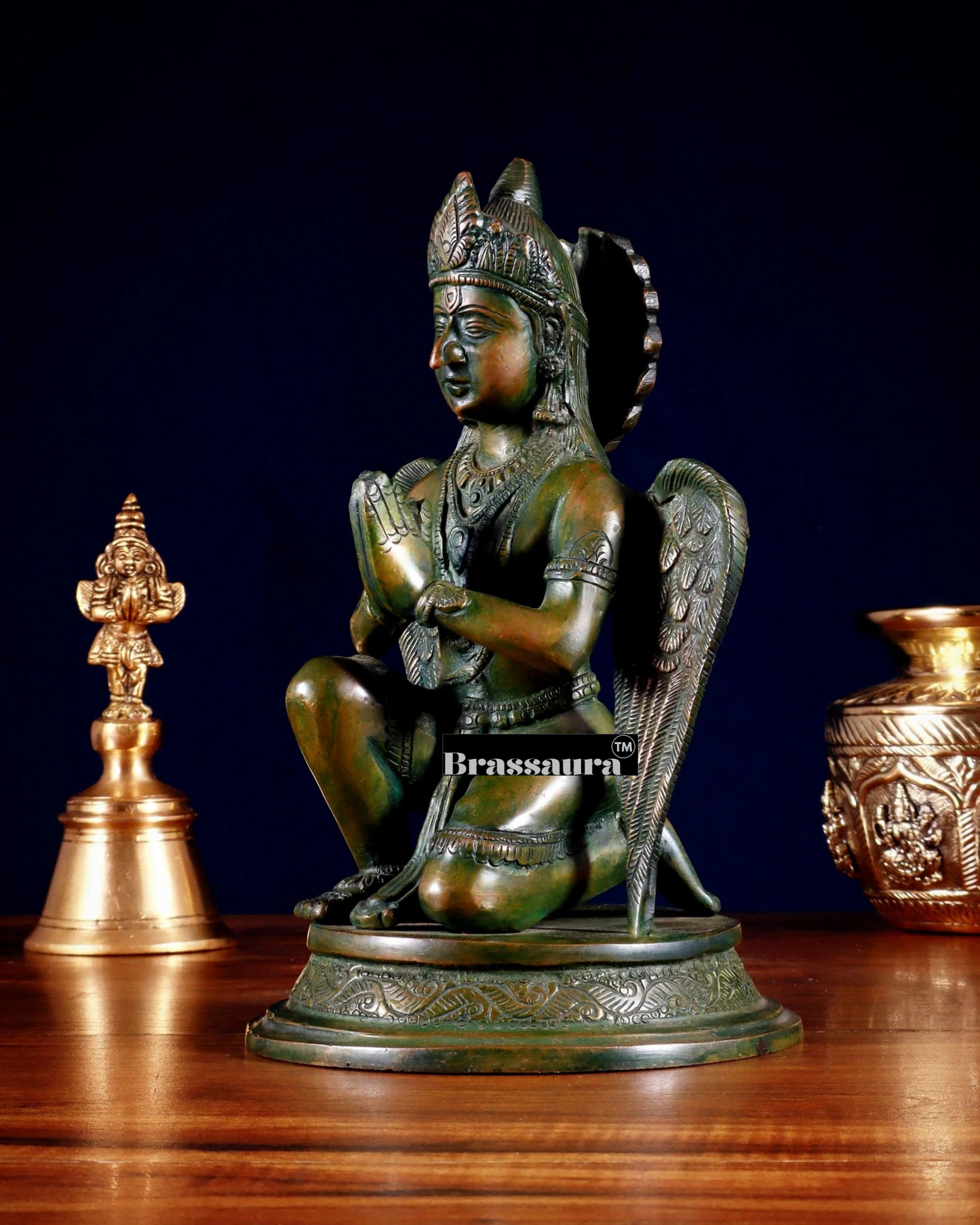 Exquisite Brass Garuda Dev in Namaskar Mudra – Chola Bronze Finish, Height 9 Inches, Weight 2.6 Kgs