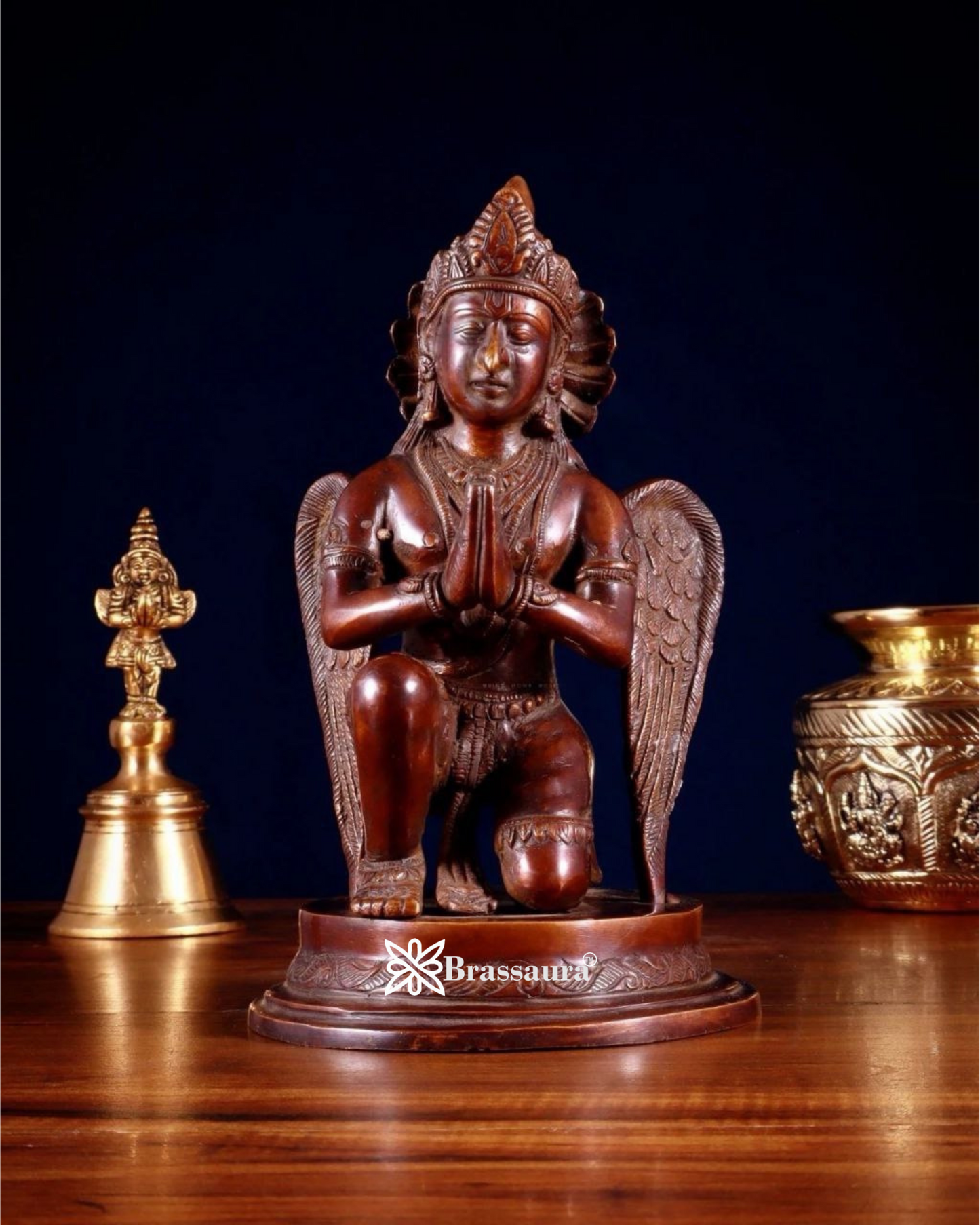 Brass Garuda Dev in Namaskar Mudra – Chola-Style Temple Art, Height 9 Inches, Weight 2.6 Kgs