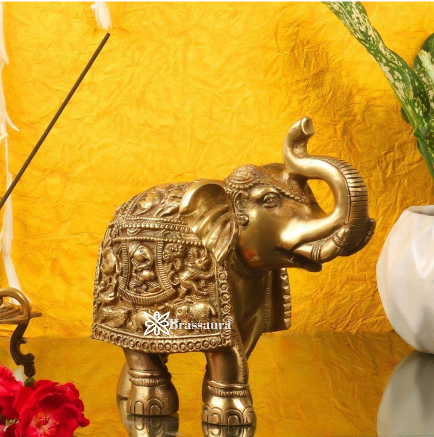 Brassaura™ Brass Elephant Statue – Height 7.5 Inches & Weight 3.5 Kgs