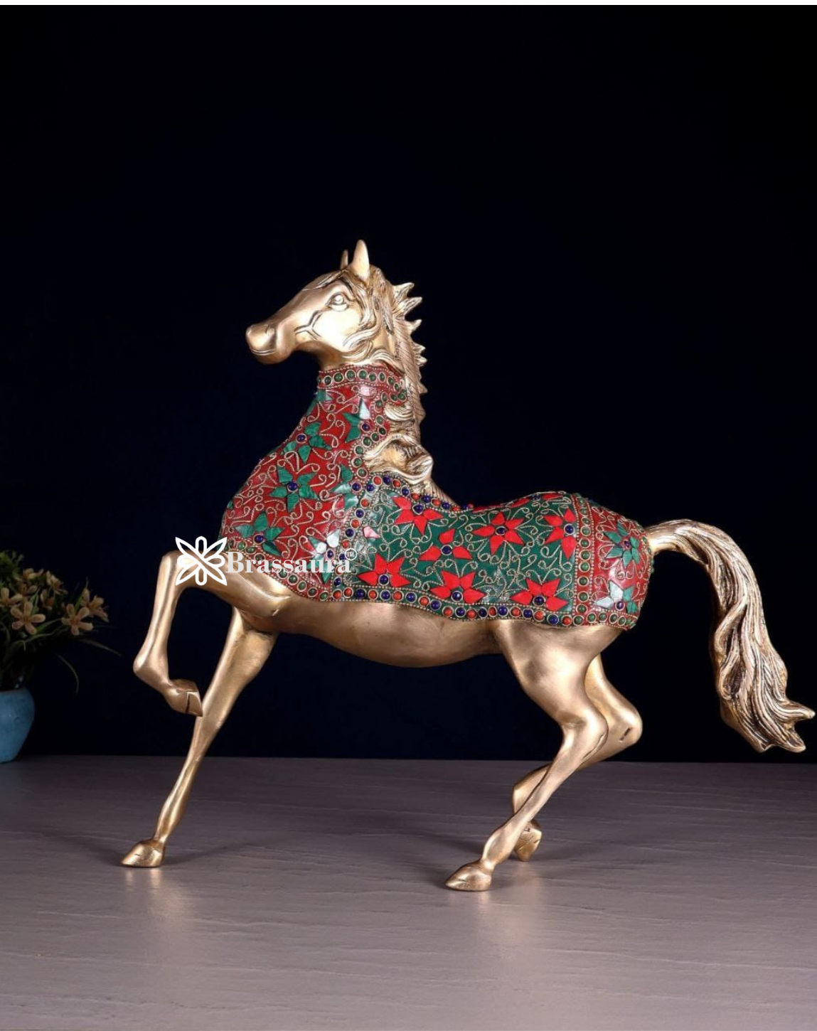 Brassaura™ Brass Galloping Horse Statue – Height 15.35 Inches & Weight 6.75 Kgs
