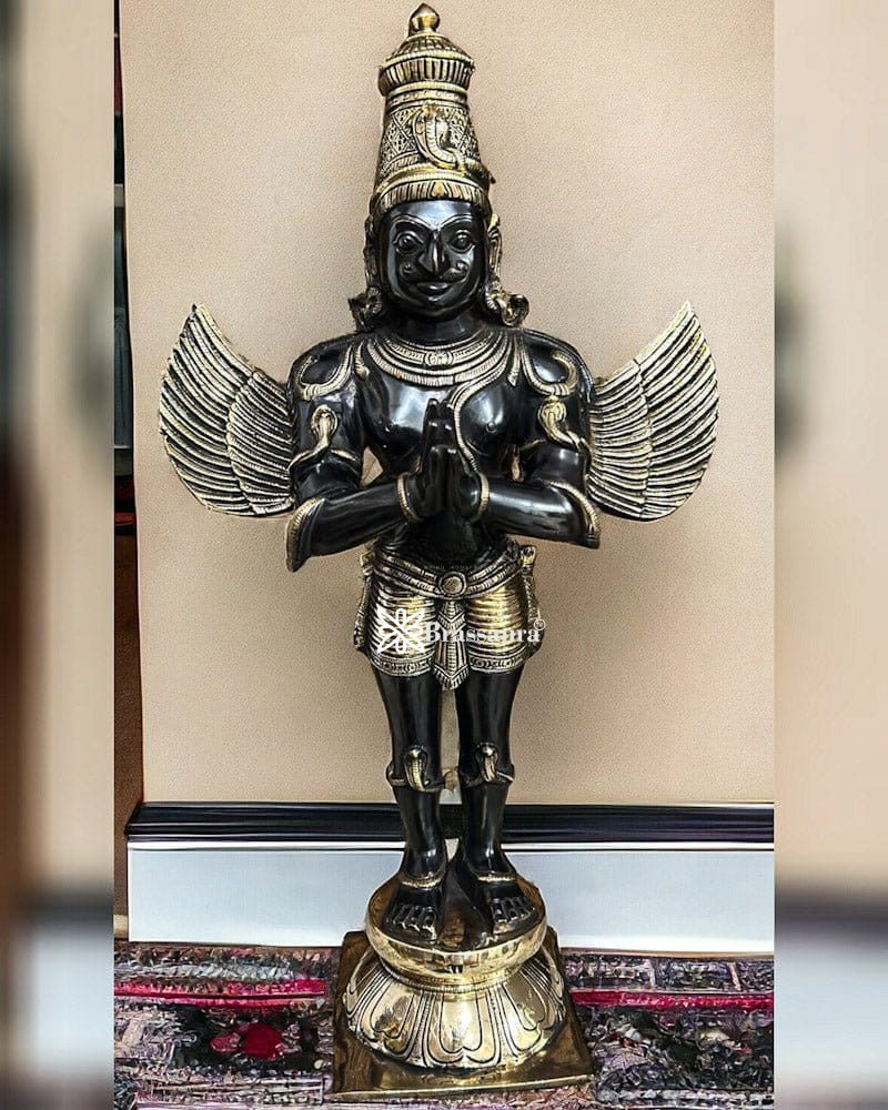 Handcrafted Superfine Brass Garuda Statue in Black Finish – Height 22 Inches, Weight 11 Kgs