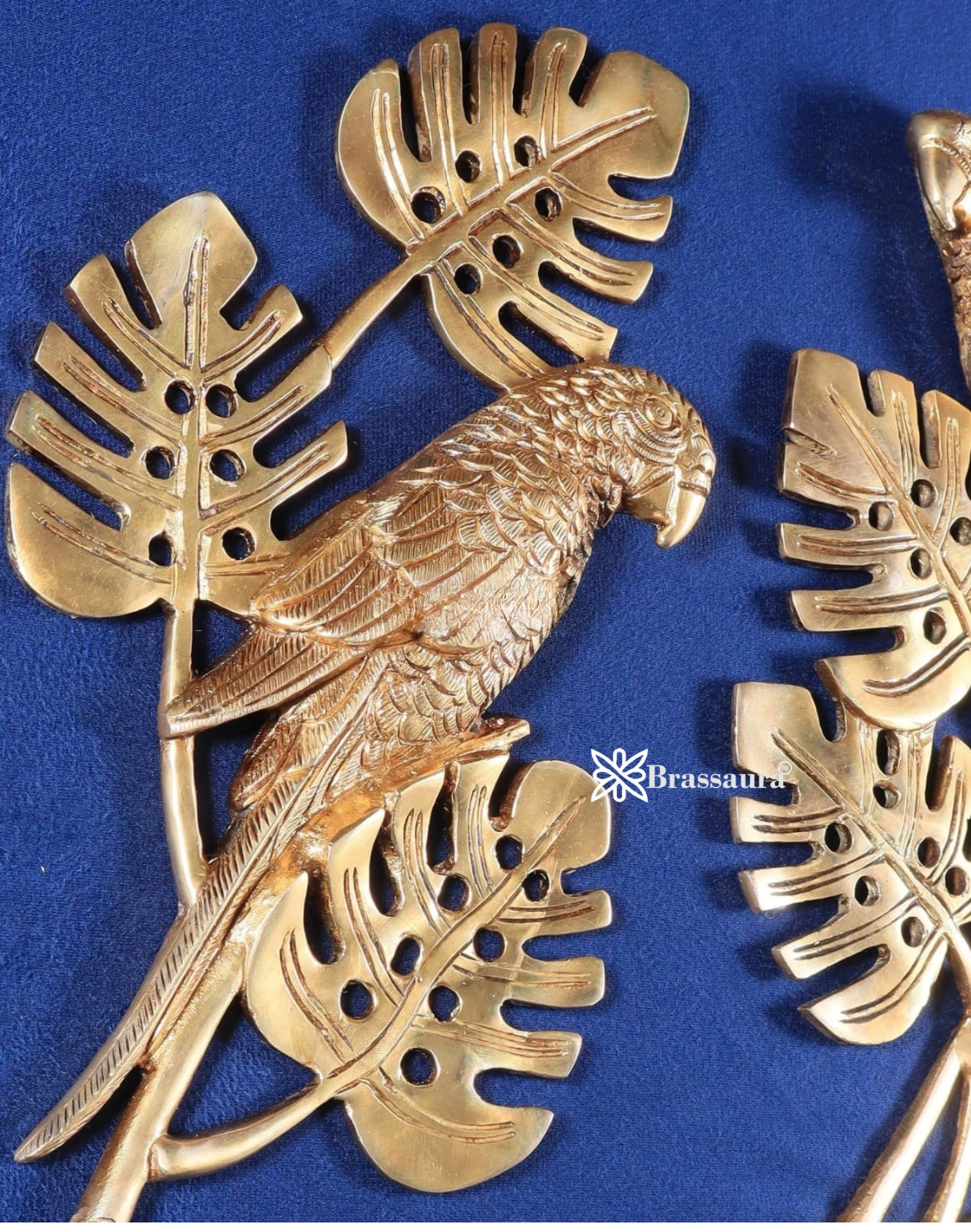 Brassaura™ Brass Parrot Pair on Tropical Tree – Total Weight 2.8 Kgs