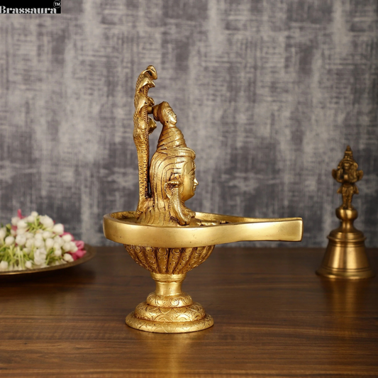 Brassaura™ Pure Brass Lord Shiva Face on Lingam | Height 10 Inches | Weight 2.4 Kgs | Spiritual Home Decor