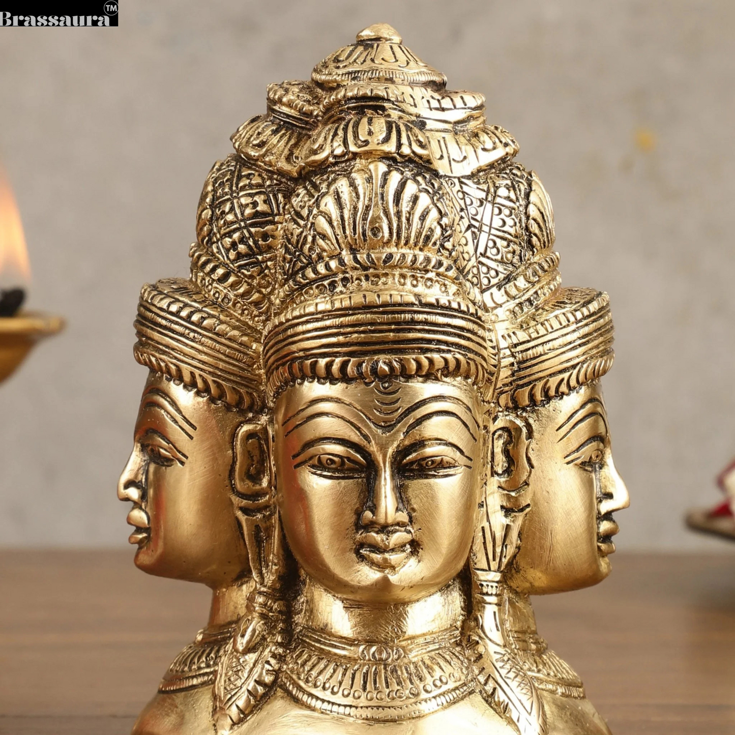 Brassaura™ Pure Brass Four Faces Shiva Mukhalingam (Charmukha) | Height 5 Inches | Weight 1.2 Kgs | Spiritual Decor