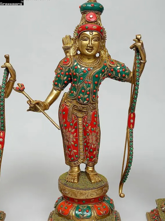 Brassaura™ Brass Gem Stone Work Ram Darbar Idol – Height 12\8 Inches & Weight 20.33 Kgs | Spiritual Masterpiece for Sacred Corners