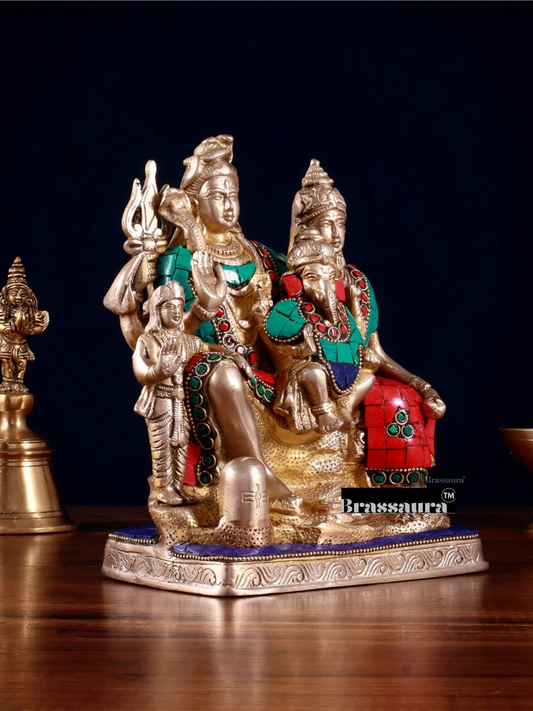 Brassaura™ Brass Shiv Parivaar with Shiv Lingam | Height 8 Inches | Weight 3.5 Kgs | Spiritual Home Decor