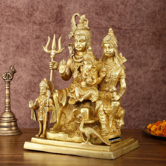 Brassaura™ 15" Shiv Parivaar Brass Statue | Height 15 Inches | Weight 16 Kgs | Superfine Brass Spiritual Decor