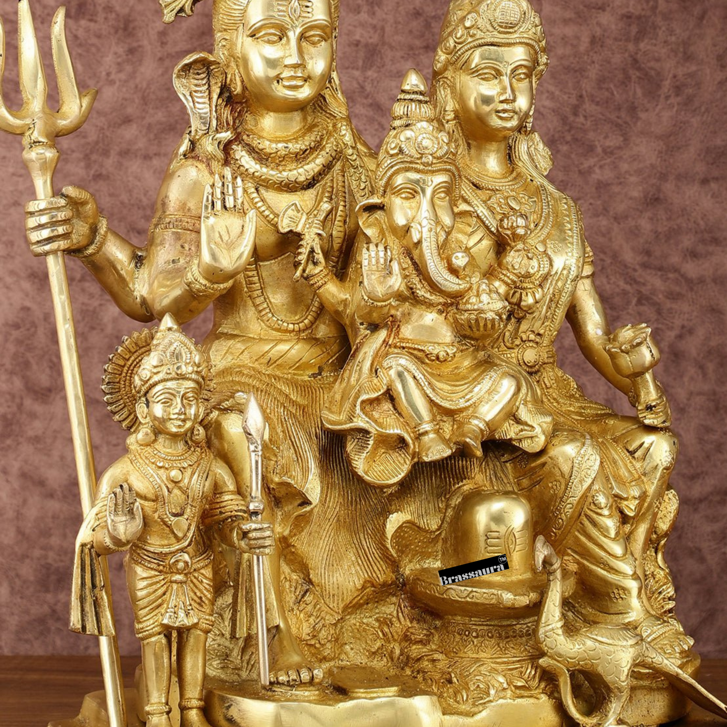 Brassaura™ 15" Shiv Parivaar Brass Statue | Height 15 Inches | Weight 16 Kgs | Superfine Brass Spiritual Decor