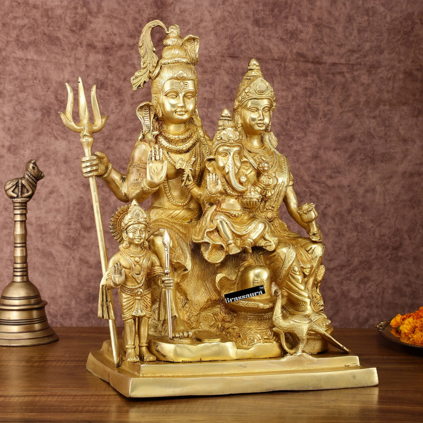Brassaura™ 15" Shiv Parivaar Brass Statue | Height 15 Inches | Weight 16 Kgs | Superfine Brass Spiritual Decor
