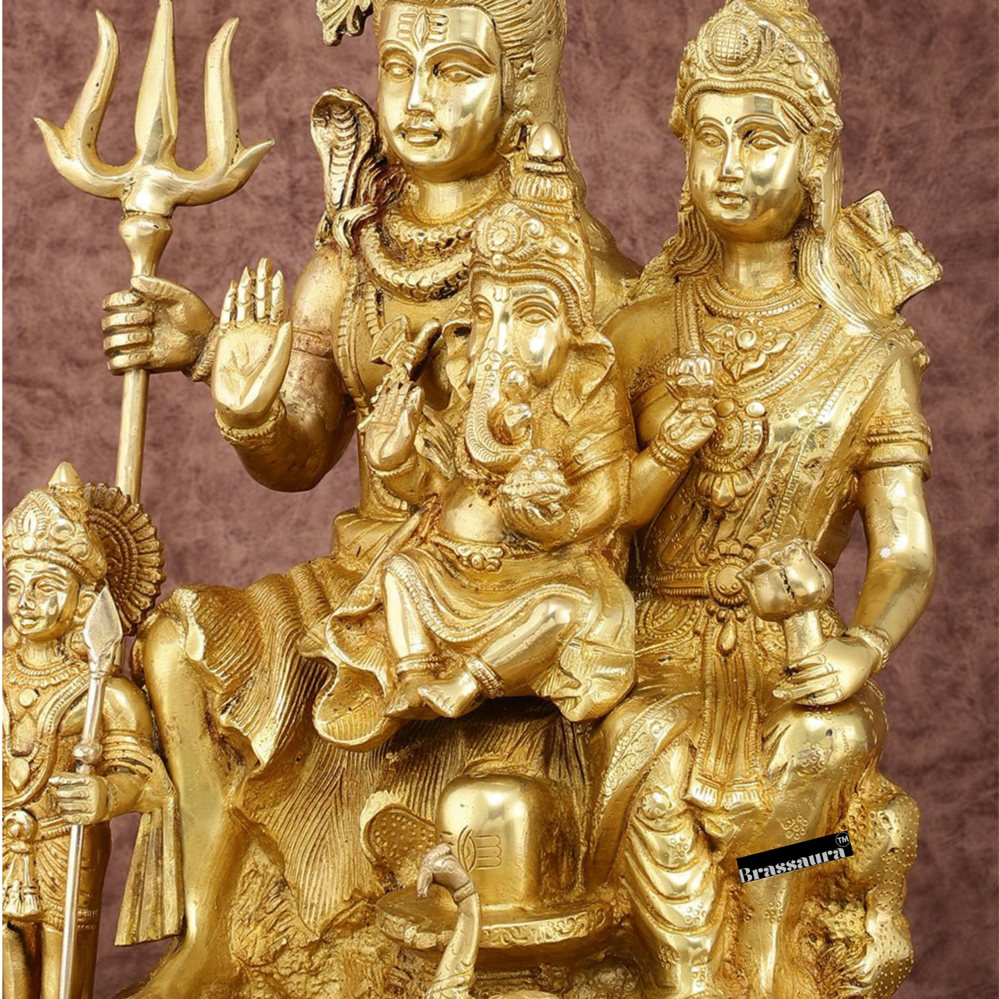 Brassaura™ 15" Shiv Parivaar Brass Statue | Height 15 Inches | Weight 16 Kgs | Superfine Brass Spiritual Decor
