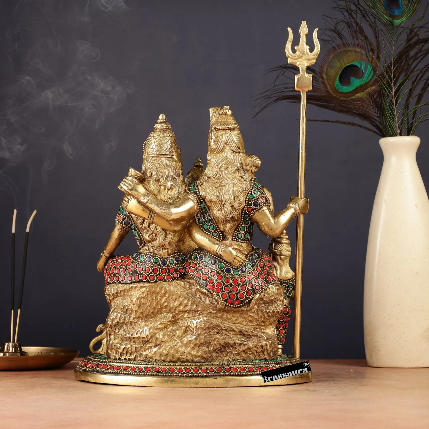 Brassaura™ Handcrafted Brass Shiva Parivaar Idol with Gem Stone Work – Height 10 Inches & Weight 5 Kgs | Divine Family Statue