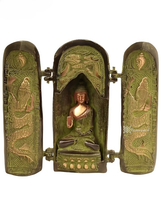 Brassaura™ Brass Seated Buddha Statue – Height 7.5 Inches & Weight 2.4 Kgs | Handmade Meditation Idol