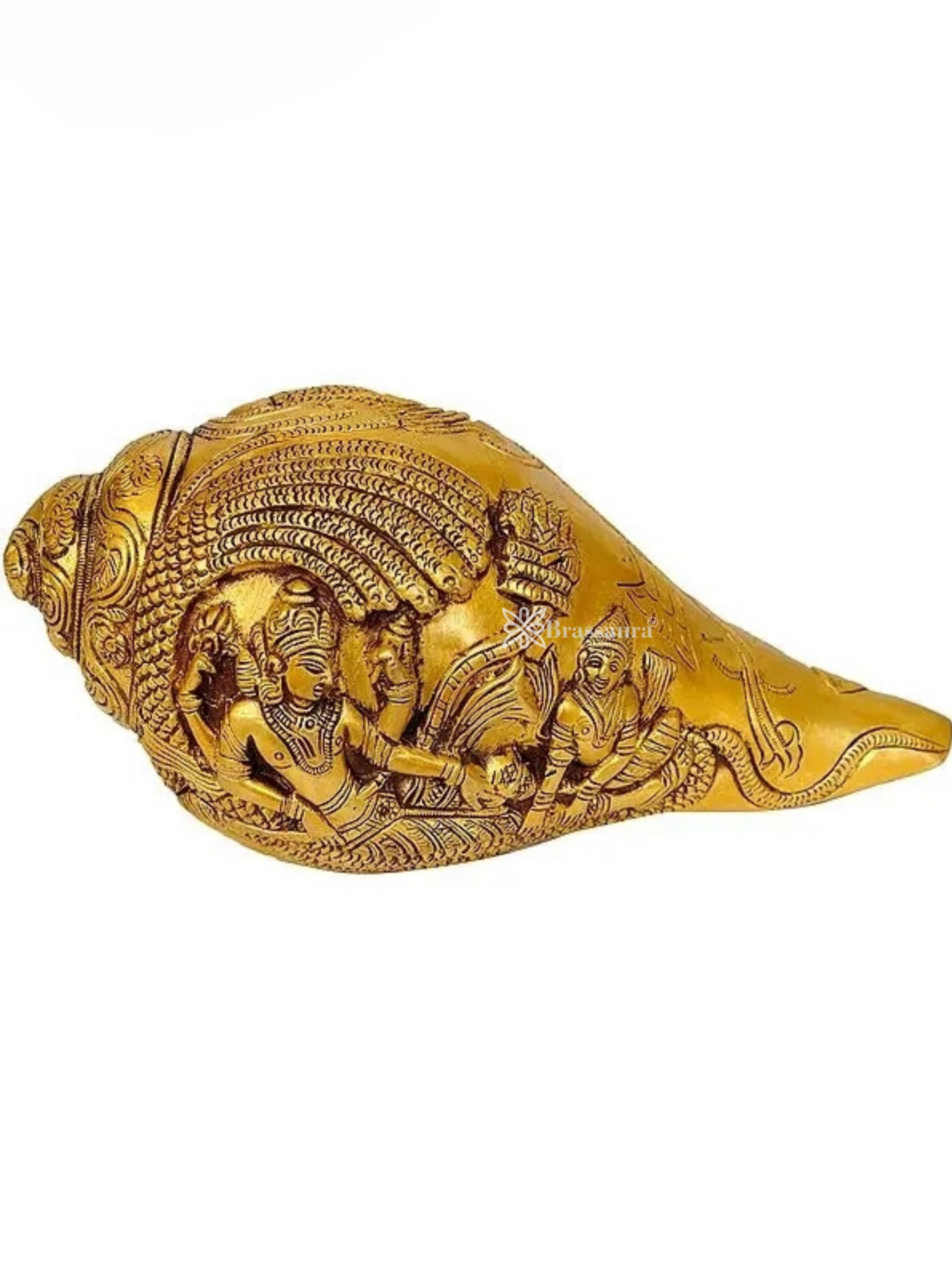Brassaura™ Sheshshayi Vishnu Conch Brass Statue – Height 7.48 inches | Weight 1.30 kgs
