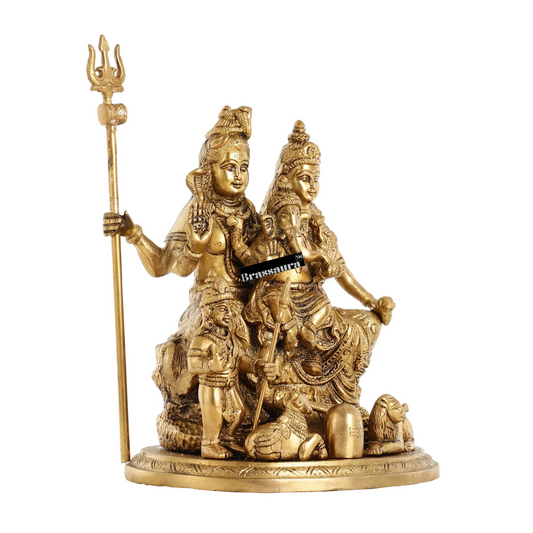 Brassaura™ Lord Shiva Parivaar Brass Idol | Height 9.5 Inches | Weight 5 Kgs | Golden Finish | Spiritual Home Decor