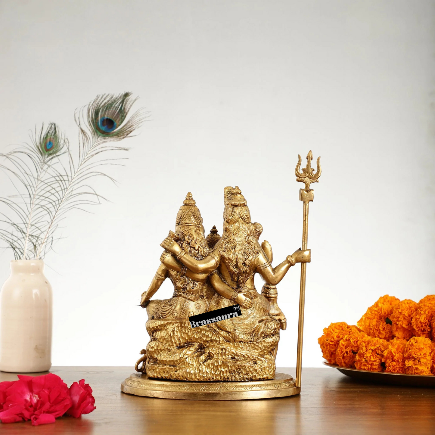 Brassaura™ Lord Shiva Parivaar Brass Idol | Height 9.5 Inches | Weight 5 Kgs | Golden Finish | Spiritual Home Decor