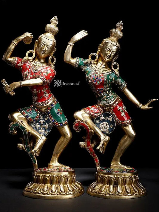 Brassaura™ 16" Dancing Shiva-Parvati Brass Statue with Inlay Work | Height 40.5 cm | Weight 8.65 Kgs | Spiritual Decor