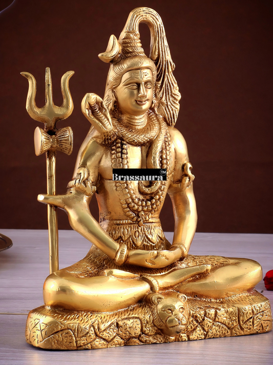 Brassaura™ Brass Shiva Idol – Height 8 Inches & Weight 3 Kgs | Temple & Home Accent