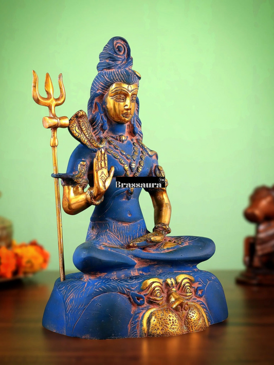 Brassaura™ Brass Shiva Idol – Height 13 Inches & Weight 4.3 Kgs | Meditation Room Accent