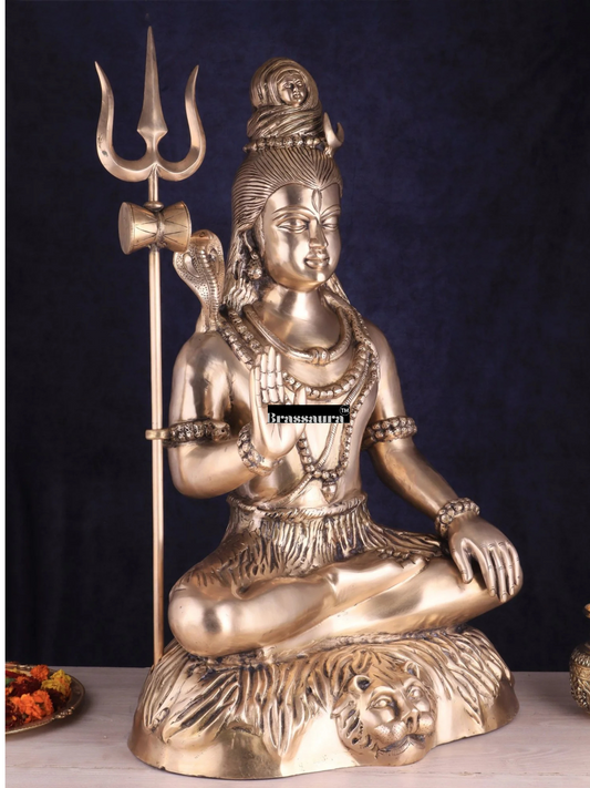 Brassaura™ Brass Shiva Idol – Height 35 Inches & Weight 42 Kgs | Meditation Room Accent