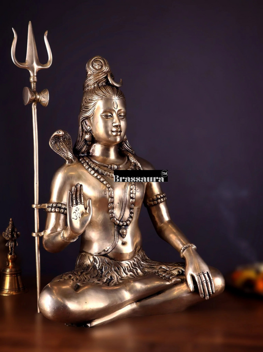 Brassaura™ Brass Shiva Idol – Height 20 Inches & Weight 12 Kgs | Meditation Room Accent