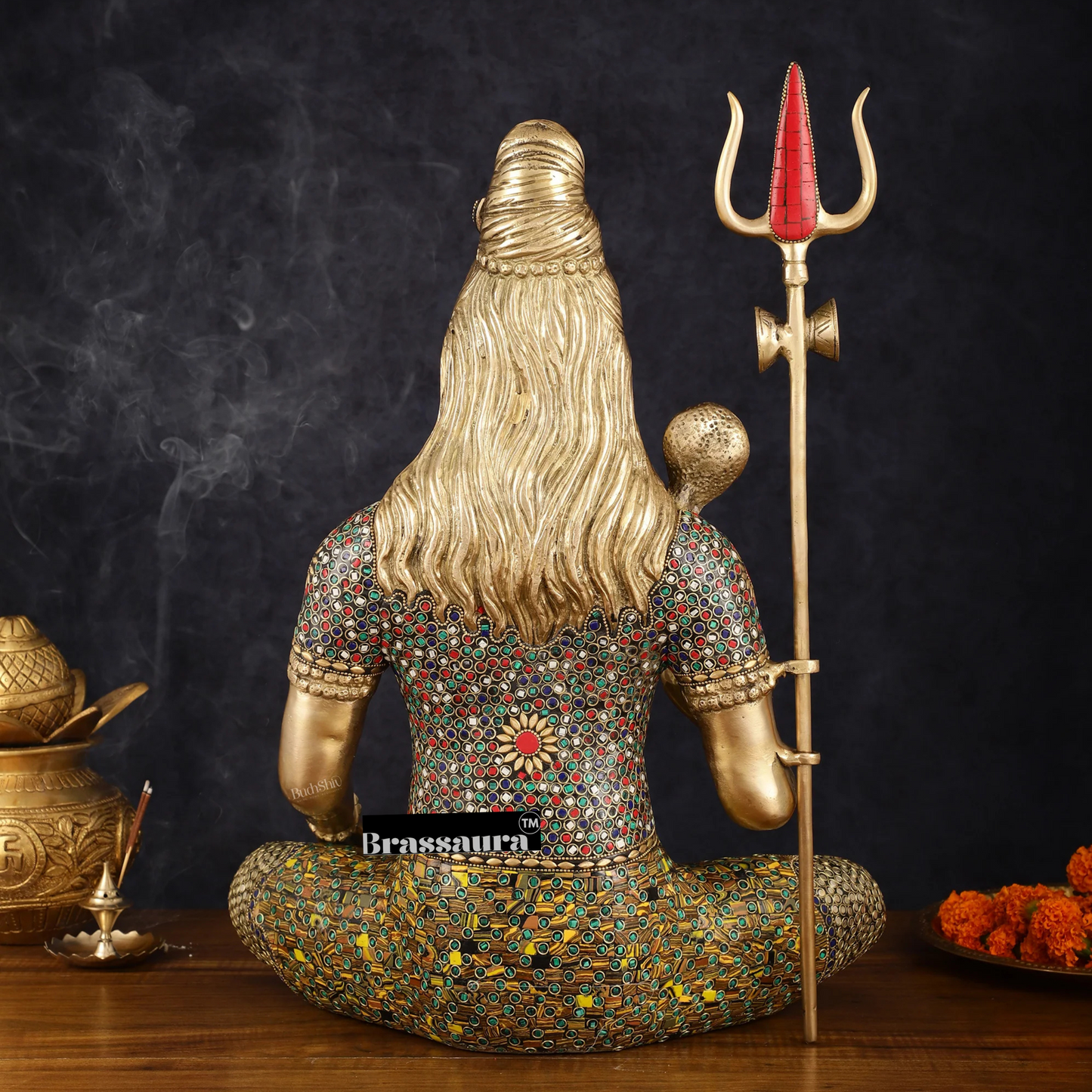 Brassaura™ Brass Gem Stone Work Shiva Idol – Height 20 Inches & Weight 12 Kgs | Temple & Home Accent