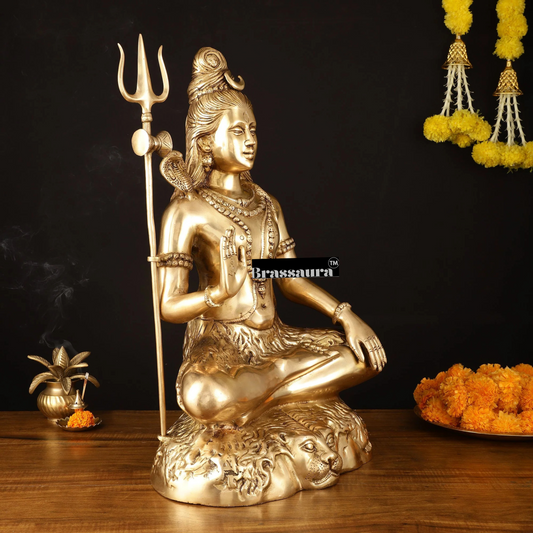 Brassaura™ Brass Shiva Idol – Height 23 Inches & Weight 16.5 Kgs | Spiritual Temple Statue