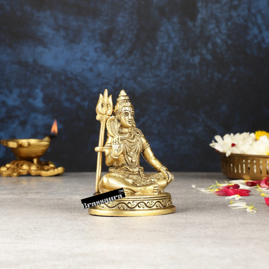 Brassaura™ Brass Shiva Idol – Height 4 Inches & Weight 0.560 Kgs | Classic Indian Décor