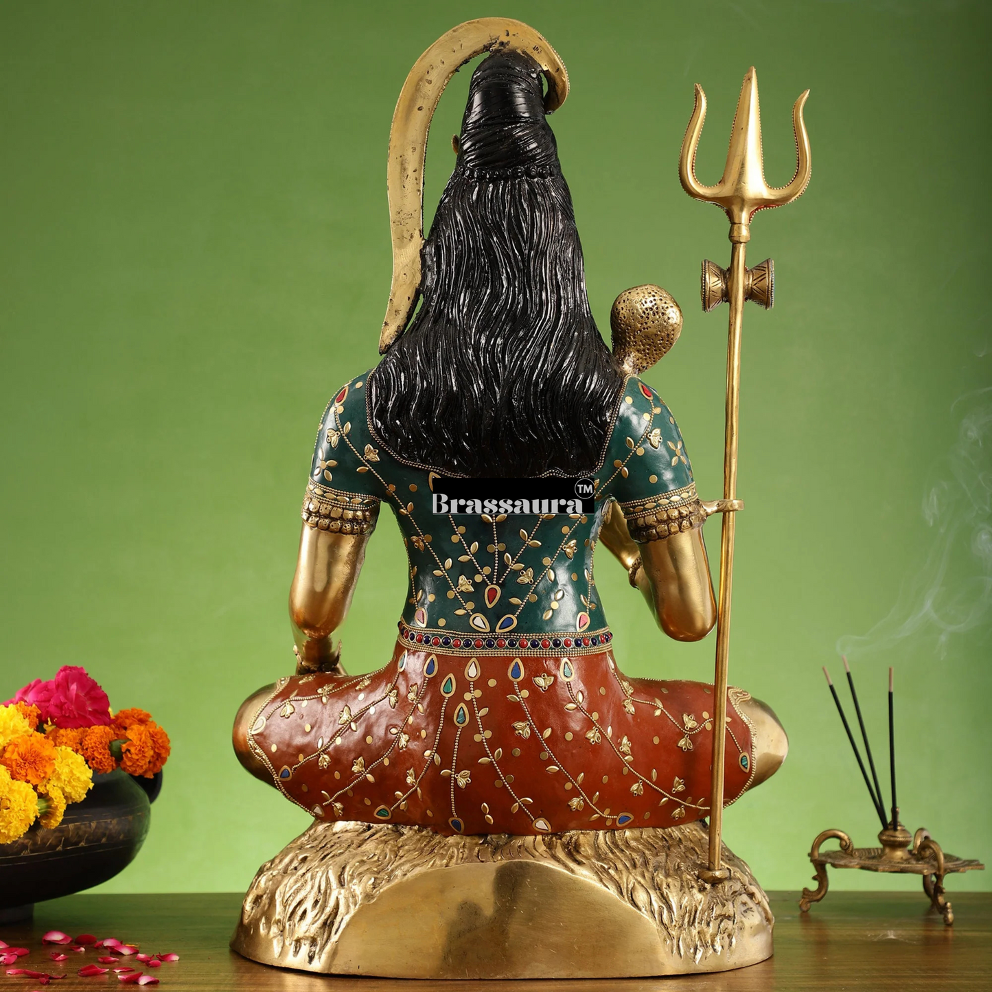 Brassaura™ Brass Gem Stone Work Shiva Idol – Height 22.5 Inches & Weight 16 Kgs | Spiritual Home Décor