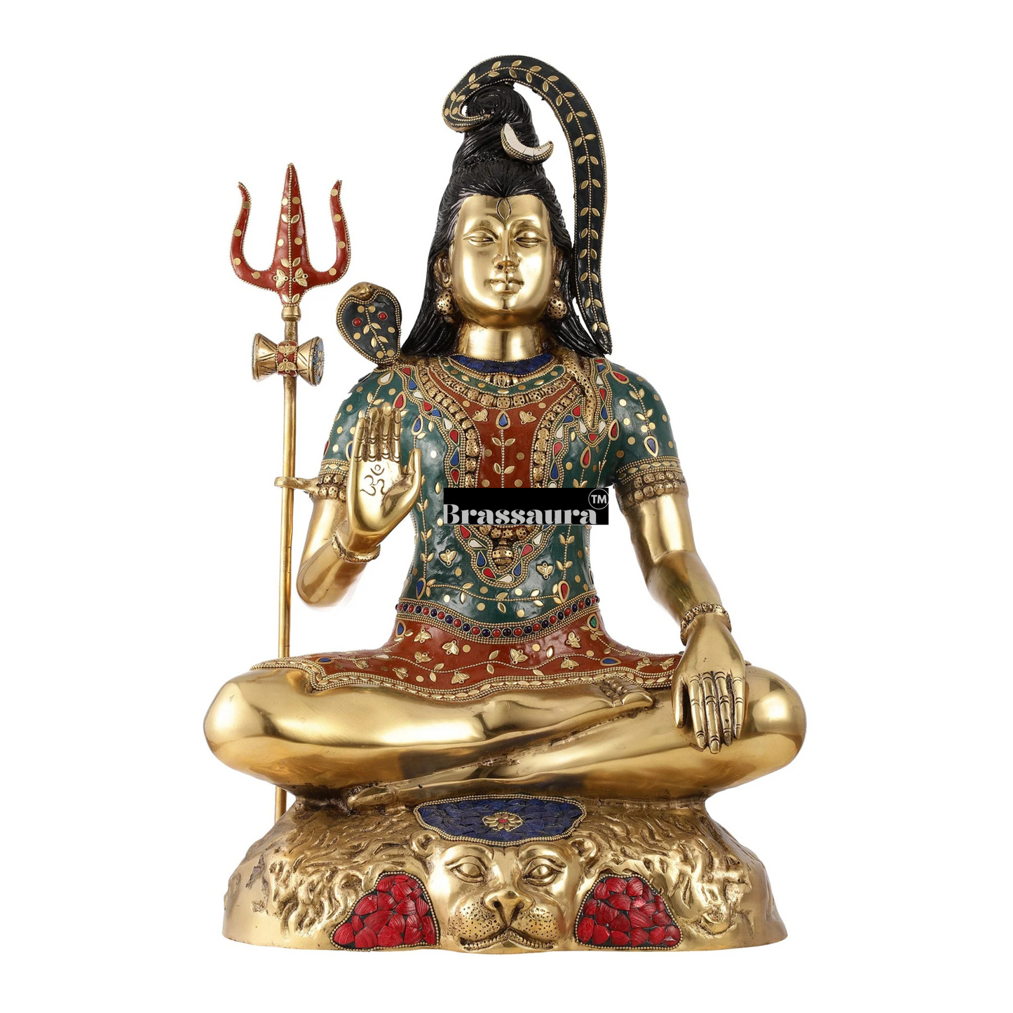 Brassaura™ Brass Gem Stone Work Shiva Idol – Height 22.5 Inches & Weight 16 Kgs | Spiritual Home Décor