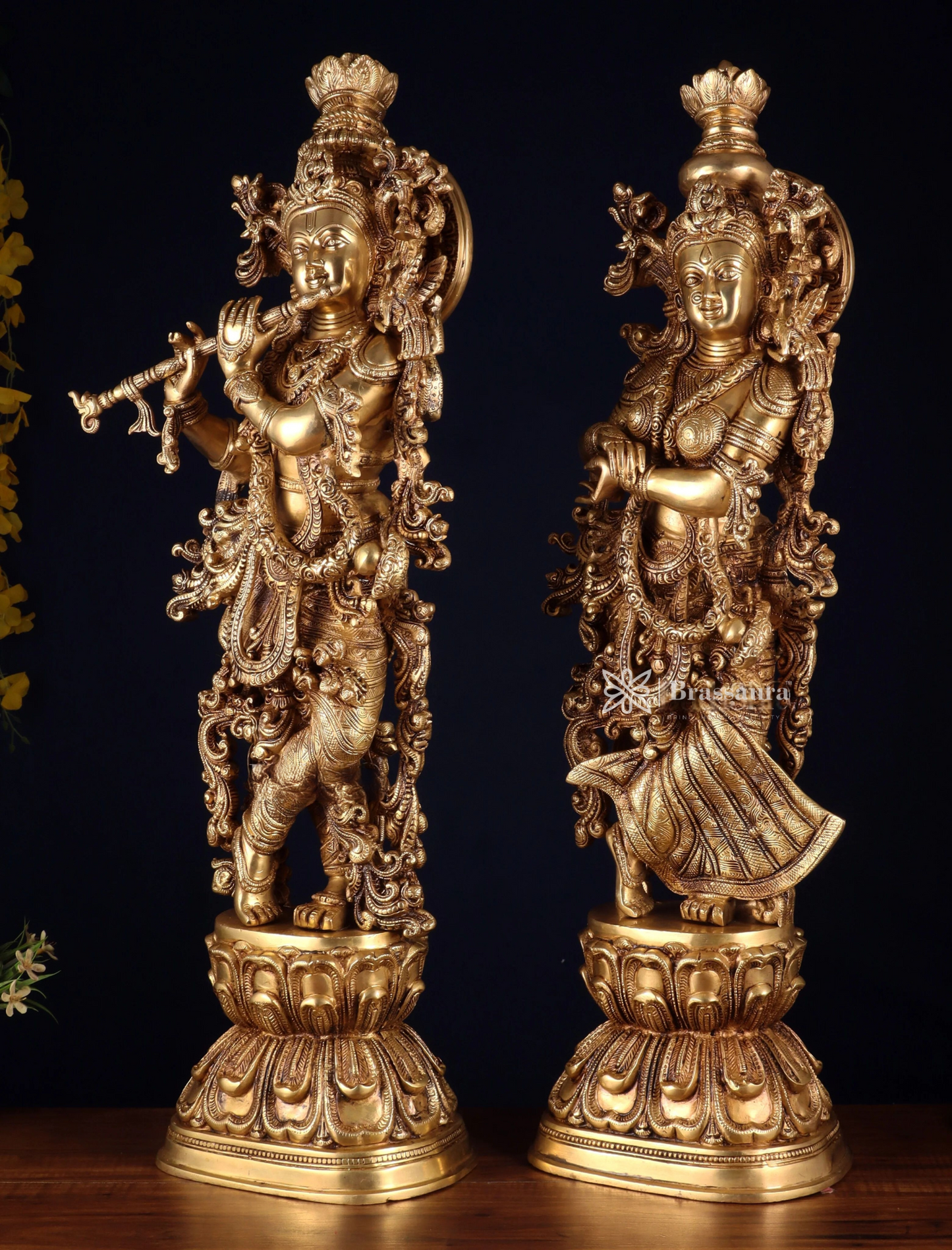 Brassaura™ Pure Brass Superfine Radha Krishna Statue Set – Height 30 Inches & Weight 40 Kgs | Divine Love & Devotion Idol