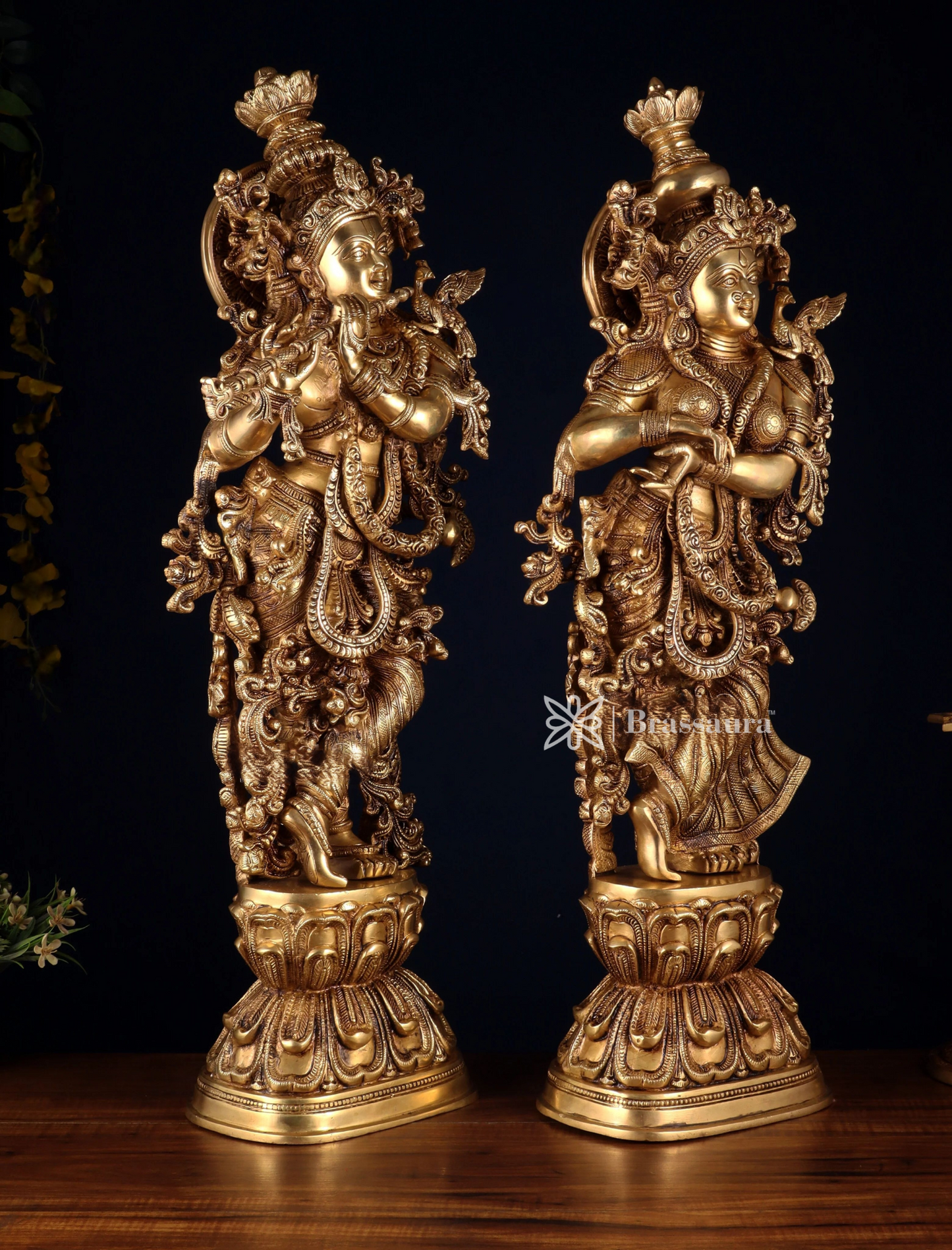 Brassaura™ Pure Brass Superfine Radha Krishna Statue Set – Height 30 Inches & Weight 40 Kgs | Divine Love & Devotion Idol