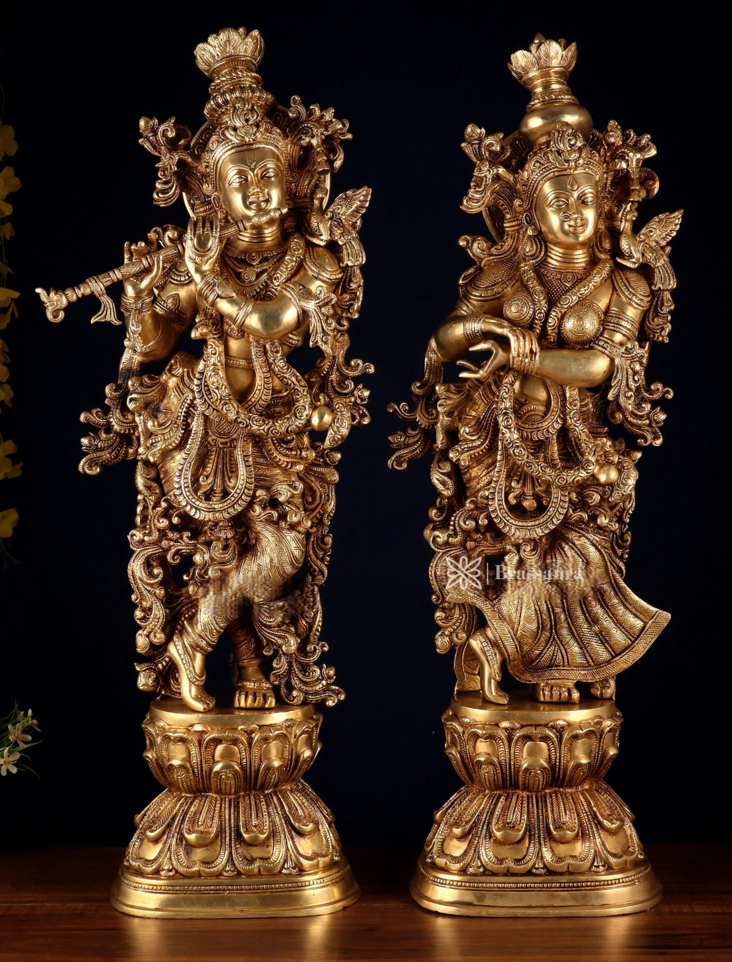 Brassaura™ Pure Brass Superfine Radha Krishna Statue Set – Height 30 Inches & Weight 40 Kgs | Divine Love & Devotion Idol