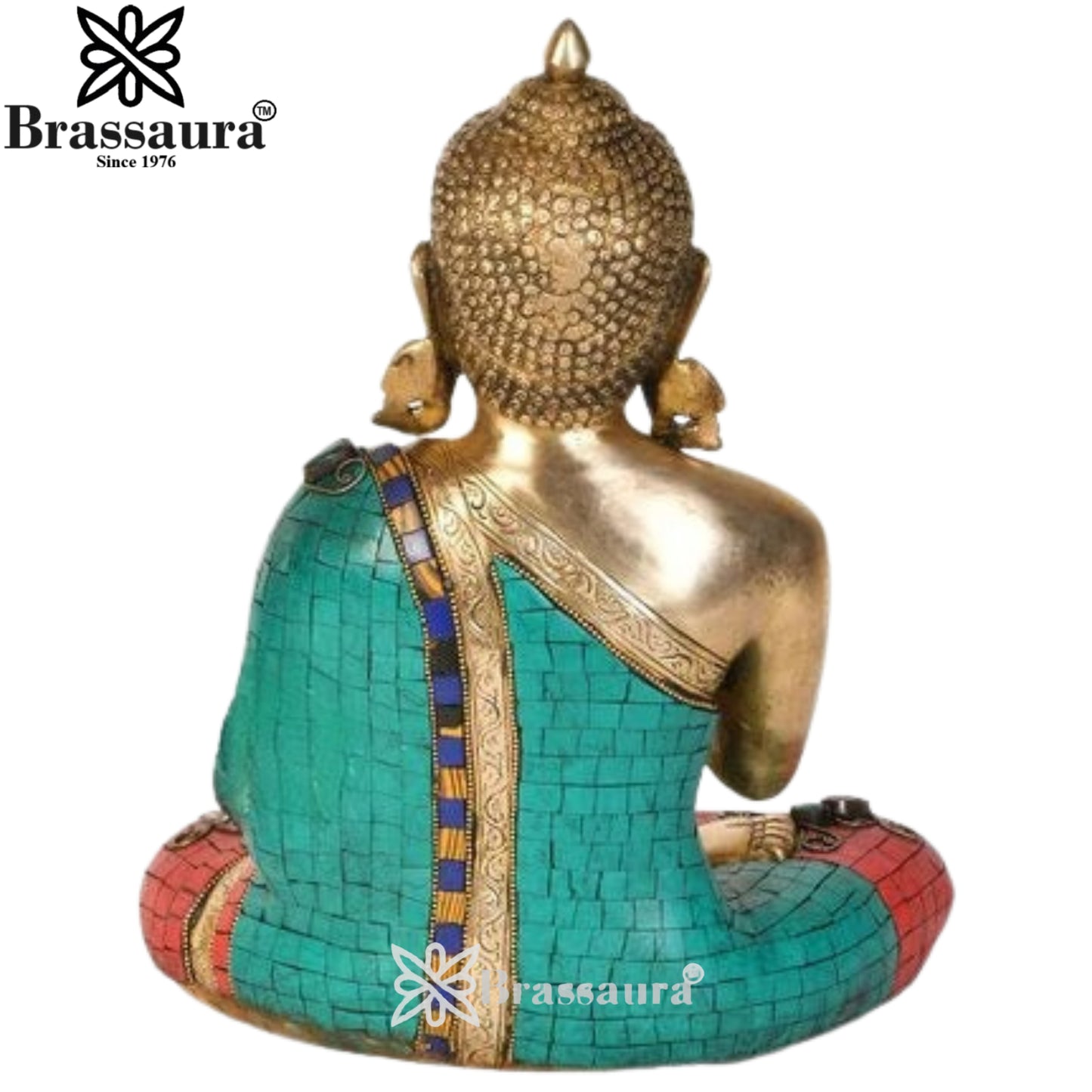 Brass Blessing Gem Stone Work Buddha Weight 6.5 kg & Height 13 Inch