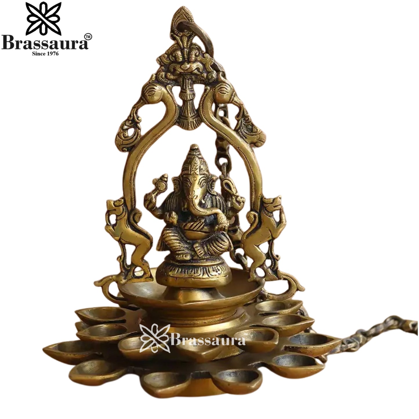 Brassaura™ Decorative Brass Ganesha Wall Hanging – Height 11.5 Inches & Weight 3.7 Kgs | Temple & Home Décor