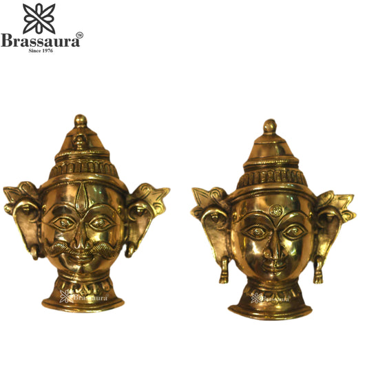 Brass Shiva & Parvati Mask Statue Weight 1.9 Kg And Height 7 Inch