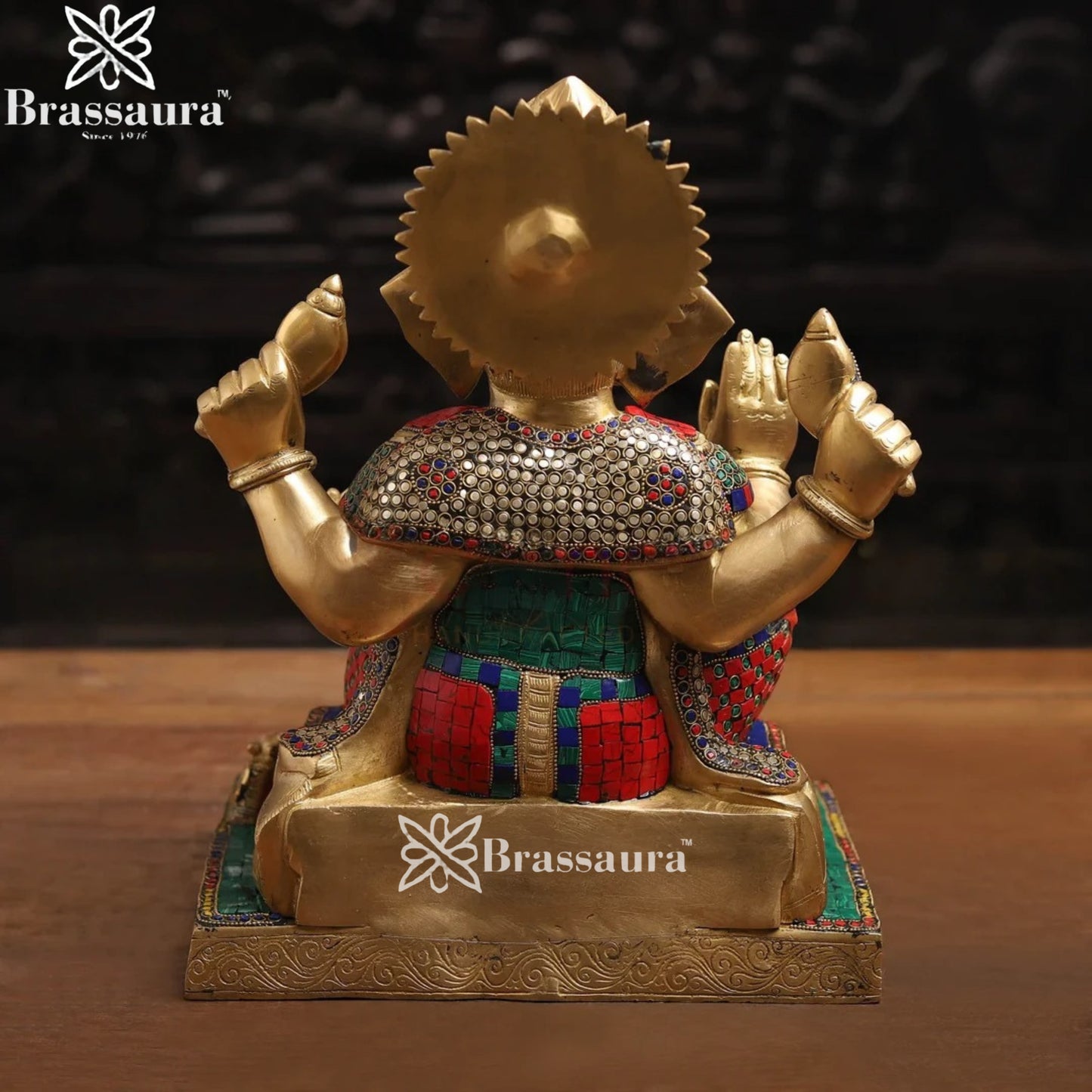 Brass Gem Stone Work Fruit Ganesha Weight 18.4 Kg & Height 16 Inch