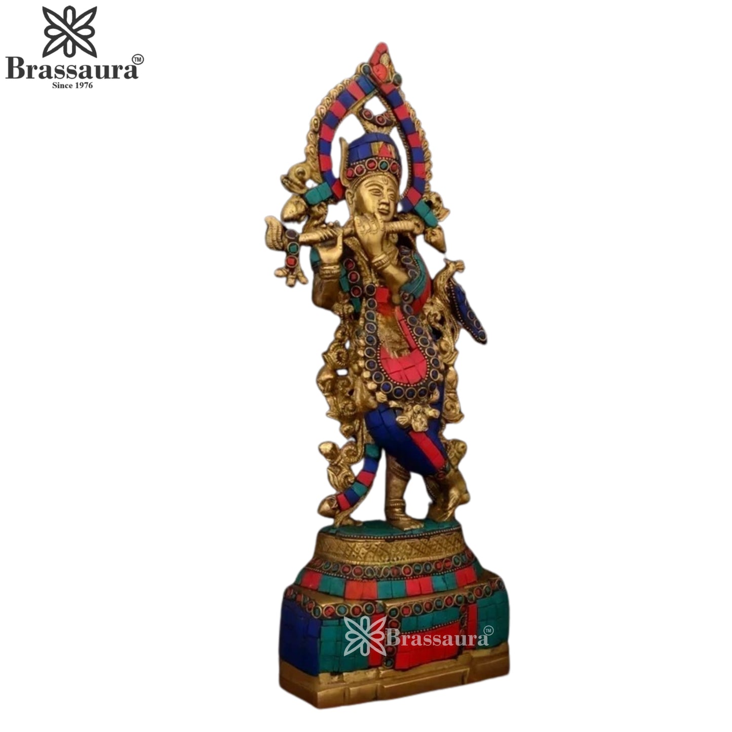 Brass Gem Stone Work Krishna Murti Weight 2.7 Kg And Height 15 Inch
