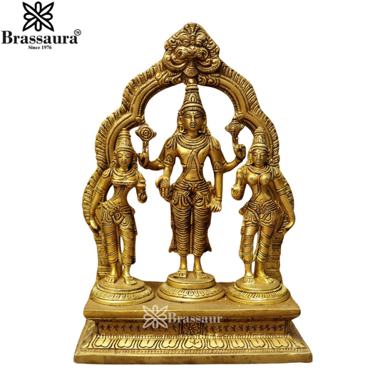Brass Vishnu Bhudevi & sridevi Statue Weight 3 Kg And Height 10 Inch