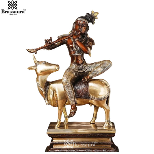 Brass Cow Krishna Murti Weight 15 Kg And Height 21 Inch