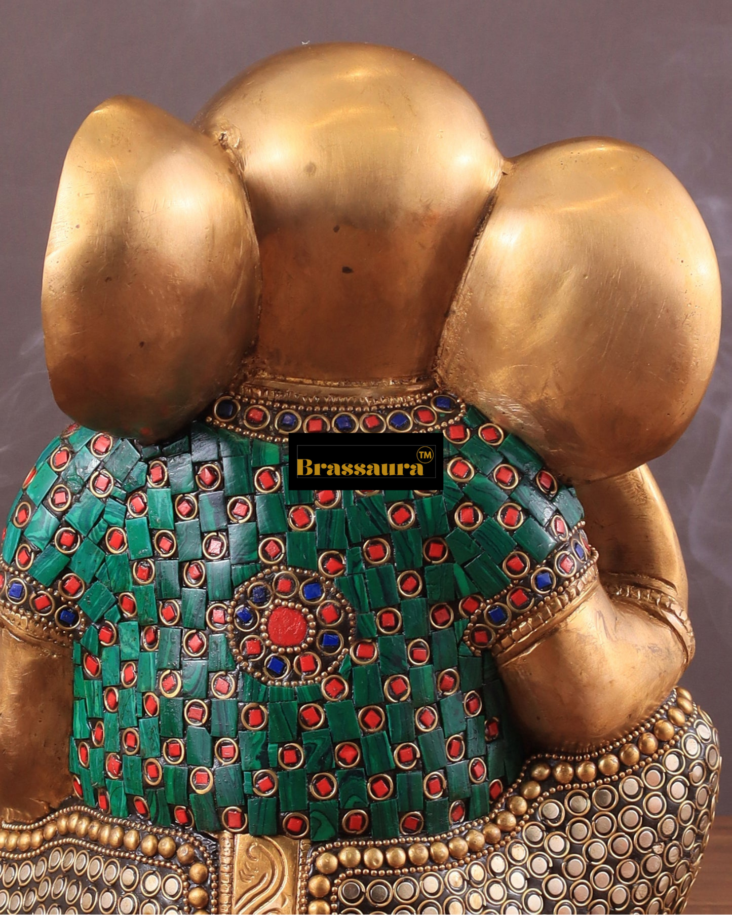 Brassaura™ Modern Abstract Brass Ganesha Idol – 9.5" Height, 6.5 kg – Contemporary Design with Stonework Detailing